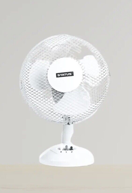 Status - 9" White Desk Fan Oscillating Portable Adjustable Tilt Angle